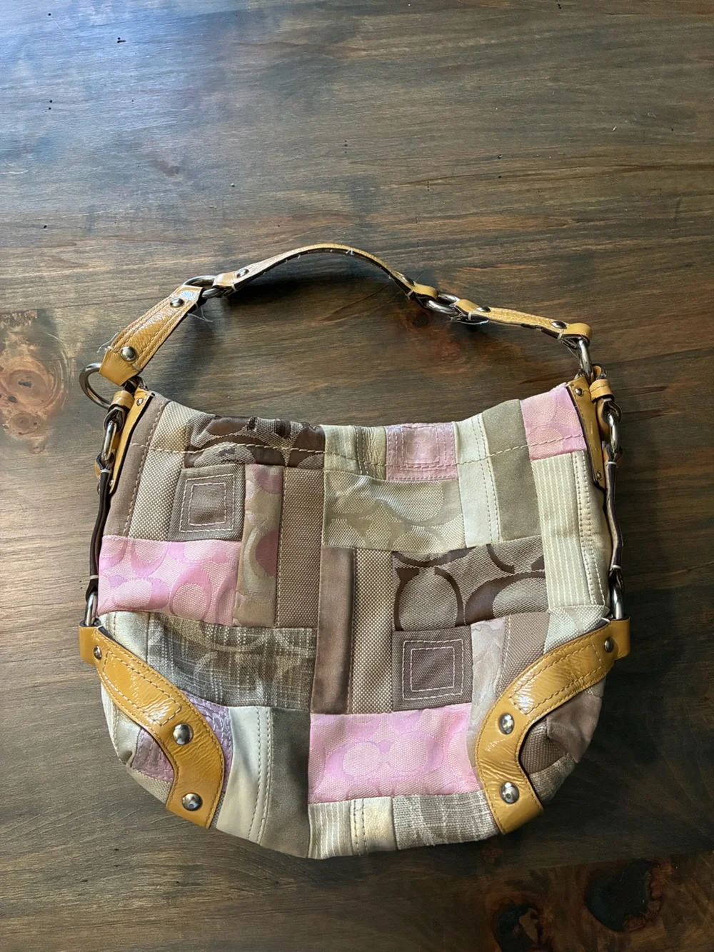 Coach Patchwork Shoulder Bag in Pink and Tan